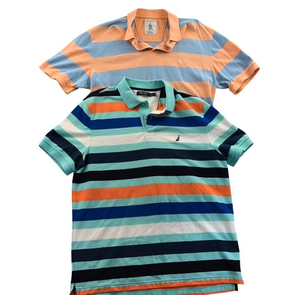 2 Nautica Mens Polo Shirt Large Short Sleeve Colorful Striped Casual Classic - Picture 1 of 16